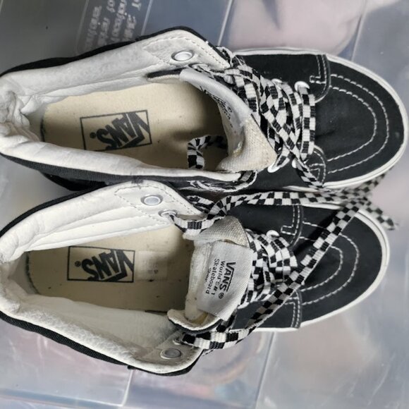 VANS Sk8Hi Black and Whit Checks Laces Platform Kids  2.5 - Picture 8 of 8